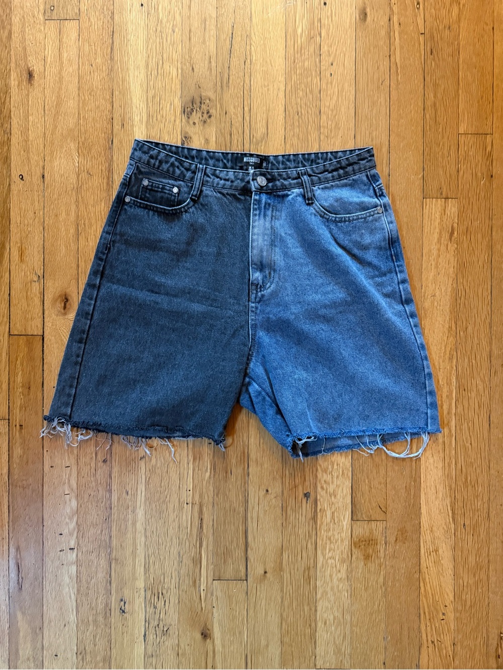 Missguided Two-Tone Denim Shorts in Blue/Black and Medium Blue